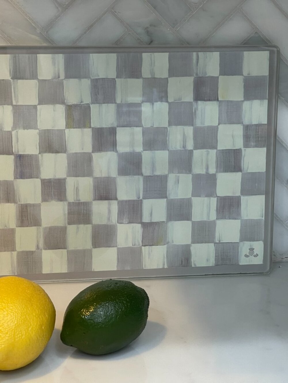 MacKenzie-Childs Sterling Check Small Glass Cutting Serving Board - Picture 10 of 15